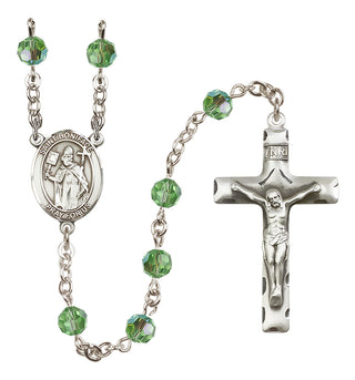 Sterling Silver 6mm Austrian Crystal Saint Boniface Rosary in Peridot
