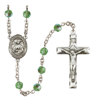 Sterling Silver 6mm Austrian Crystal Saint Catherine Laboure Rosary in Peridot