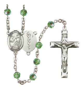 Sterling Silver 6mm Austrian Crystal Saint Luke the Apostle / Doctor Rosary in Peridot
