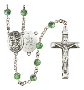 Sterling Silver 6mm Austrian Crystal Saint Michael / Army Rosary in Peridot