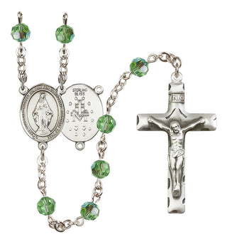 Sterling Silver 6mm Austrian Crystal Miraculous Rosary in Peridot