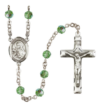 Sterling Silver 6mm Austrian Crystal Saint Theresa Rosary in Peridot