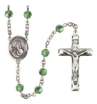 Sterling Silver 6mm Austrian Crystal Santa Teresita Rosary in Peridot