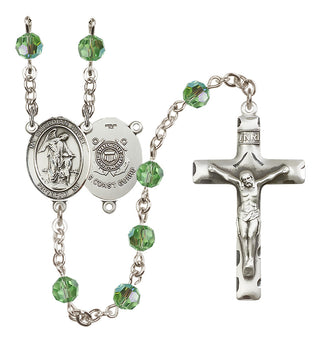 Sterling Silver 6mm Austrian Crystal Guardian Angel/Coast Guard Rosary in Peridot