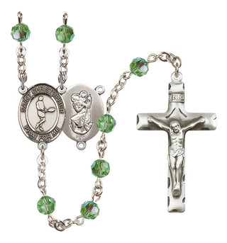 Sterling Silver 6mm Austrian Crystal Saint Christopher/Tennis Rosary in Peridot