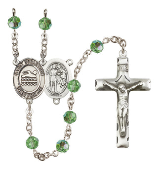 Sterling Silver 6mm Austrian Crystal Saint Sebastian/Swimming Rosary in Peridot