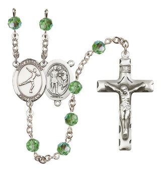 Sterling Silver 6mm Austrian Crystal Saint Sebastian/Figure Skating Rosary in Peridot
