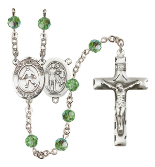 Sterling Silver 6mm Austrian Crystal Saint Sebastian/Field Hockey Rosary in Peridot