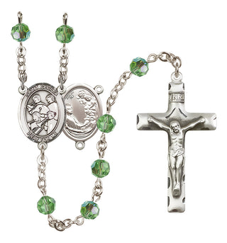 Sterling Silver 6mm Austrian Crystal Saint Cecilia / Marching Band Rosary in Peridot