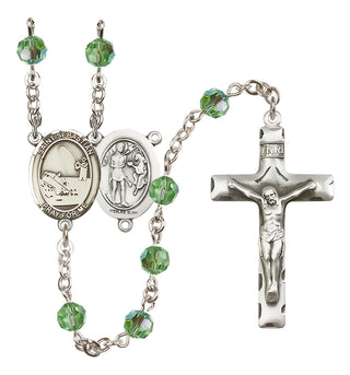 Sterling Silver 6mm Austrian Crystal Saint Sebastian / Fishing Rosary in Peridot