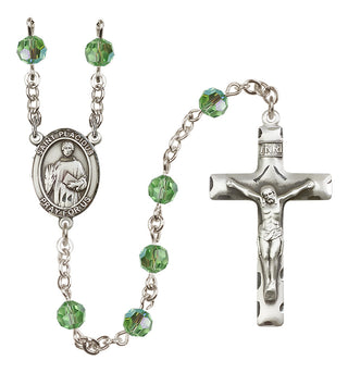Sterling Silver 6mm Austrian Crystal Saint Placidus Rosary in Peridot