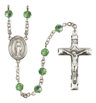 Sterling Silver 6mm Austrian Crystal Virgin of the Globe Rosary in Peridot