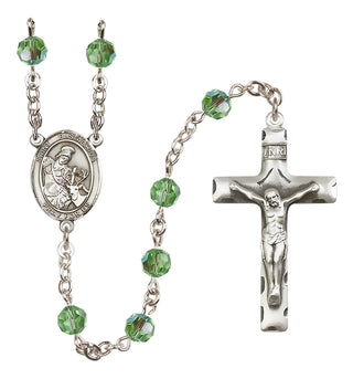 Sterling Silver 6mm Austrian Crystal Saint Eustachius Rosary in Peridot