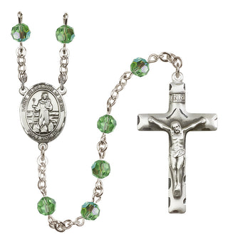 Sterling Silver 6mm Austrian Crystal Saint Bernadine of Sienna Rosary in Peridot