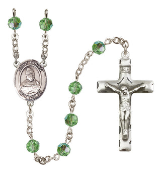 Sterling Silver 6mm Austrian Crystal Saint Fabian Rosary in Peridot