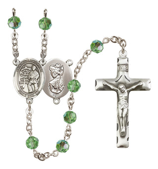 Sterling Silver 6mm Austrian Crystal Saint Christopher / Karate Rosary in Peridot