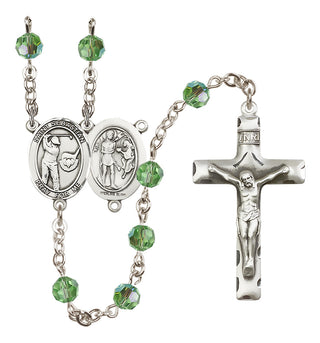 Sterling Silver 6mm Austrian Crystal Saint Sebastian / Golf Rosary in Peridot