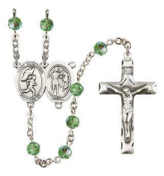 Sterling Silver 6mm Austrian Crystal Saint Sebastian /Track&Field-Men Rosary in Peridot