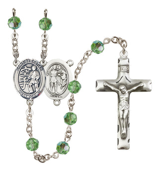 Sterling Silver 6mm Austrian Crystal Saint Sebastian/Karate Rosary in Peridot