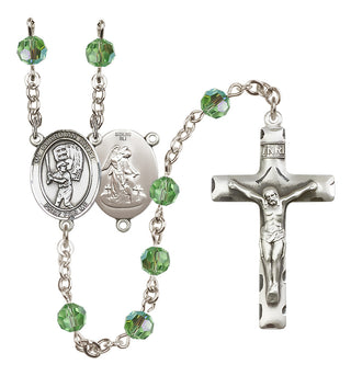 Sterling Silver 6mm Austrian Crystal Guardian Angel/Baseball Rosary in Peridot