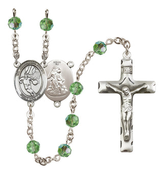 Sterling Silver 6mm Austrian Crystal Guardian Angel/Basketball Rosary in Peridot