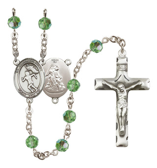 Sterling Silver 6mm Austrian Crystal Guardian Angel/Track&Field-Women Rosary in Peridot