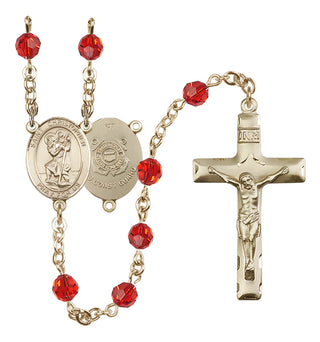 14 Karat Gold-Filled 6mm Austrian Crystal Saint Christopher / Coast Guard Rosary in Ruby