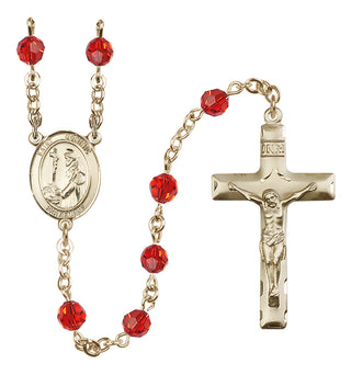 14 Karat Gold-Filled 6mm Austrian Crystal Saint Dominic de Guzman Rosary in Ruby