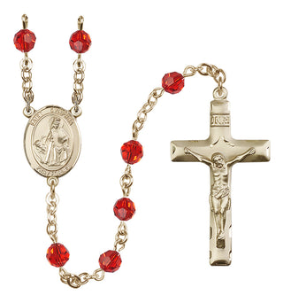 14 Karat Gold-Filled 6mm Austrian Crystal Saint Dymphna Rosary in Ruby