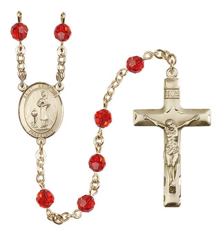 14 Karat Gold-Filled 6mm Austrian Crystal Saint Genesius of Rome Rosary in Ruby