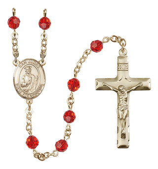 14 Karat Gold-Filled 6mm Austrian Crystal San Judas Rosary in Ruby