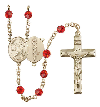14 Karat Gold-Filled 6mm Austrian Crystal Saint Luke the Apostle / Doctor Rosary in Ruby