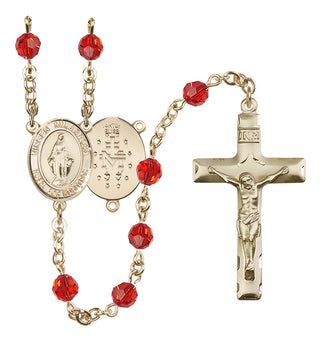 14 Karat Gold-Filled 6mm Austrian Crystal Virgen Milagrosa Rosary in Ruby