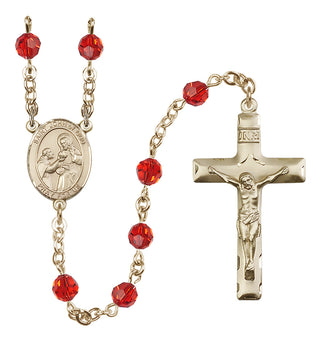 14 Karat Gold-Filled 6mm Austrian Crystal Saint John of God Rosary in Ruby