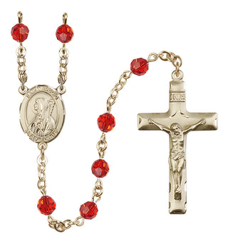 14 Karat Gold-Filled 6mm Austrian Crystal Saint Brigid of Ireland Rosary in Ruby