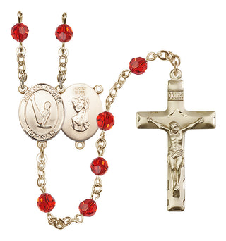 14 Karat Gold-Filled 6mm Austrian Crystal Saint Christopher/Gymnastics Rosary in Ruby