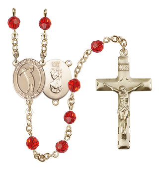 14 Karat Gold-Filled 6mm Austrian Crystal Saint Christopher/Golf Rosary in Ruby