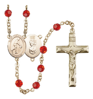 14 Karat Gold-Filled 6mm Austrian Crystal Saint Christopher/Basketball Rosary in Ruby