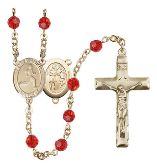 14 Karat Gold-Filled 6mm Austrian Crystal Saint Sebastian/Track & Field Rosary in Ruby