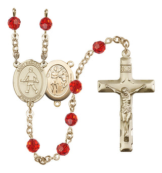 14 Karat Gold-Filled 6mm Austrian Crystal Saint Sebastian/Field Hockey Rosary in Ruby