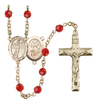 14 Karat Gold-Filled 6mm Austrian Crystal Saint Sebastian / Volleyball Rosary in Ruby