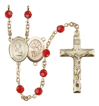 14 Karat Gold-Filled 6mm Austrian Crystal Saint Sebastian / Rugby Rosary in Ruby