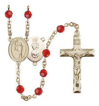 14 Karat Gold-Filled 6mm Austrian Crystal Saint Christopher/Archery Rosary in Ruby