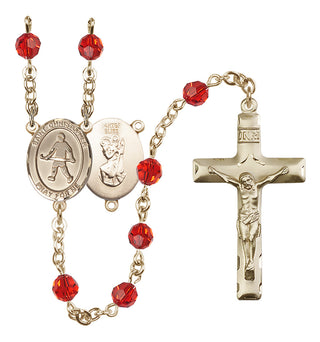 14 Karat Gold-Filled 6mm Austrian Crystal Saint Christopher / Field Hockey Rosary in Ruby