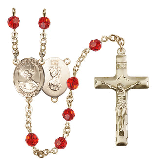 14 Karat Gold-Filled 6mm Austrian Crystal Saint Christopher/Water Polo Women Rosary in Ruby