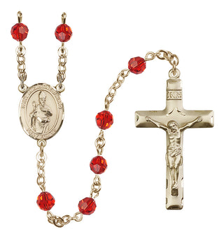 14 Karat Gold-Filled 6mm Austrian Crystal Saint Augustine of Hippo Rosary in Ruby