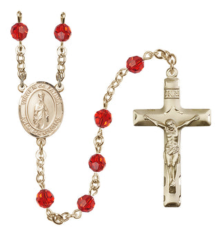 14 Karat Gold-Filled 6mm Austrian Crystal Virgen del Fatima Rosary in Ruby