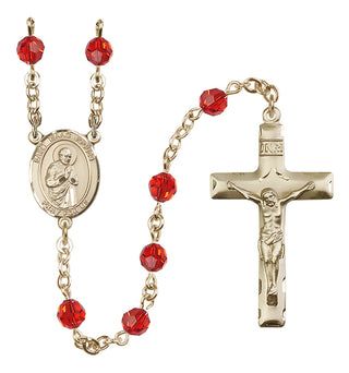14 Karat Gold-Filled 6mm Austrian Crystal Saint Isaac Jogues Rosary in Ruby