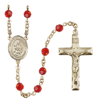14 Karat Gold-Filled 6mm Austrian Crystal Virgen del Carmen Rosary in Ruby