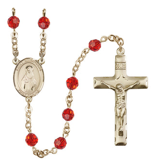 14 Karat Gold-Filled 6mm Austrian Crystal Saint Hildegard von Bingen Rosary in Ruby